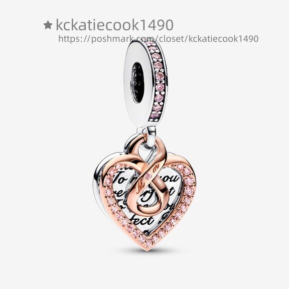 Pandora Two-tone Infinity Heart Double Dangle Charm - Picture 1 of 5